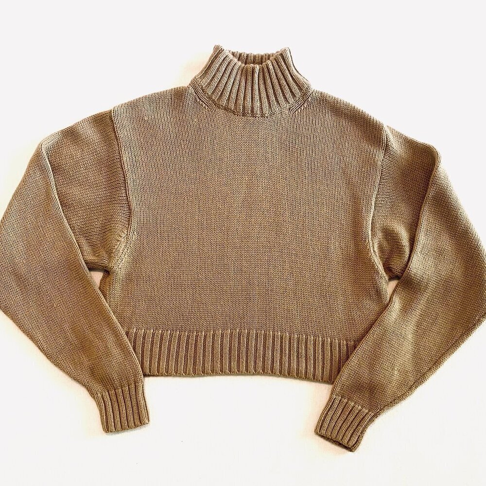 wilfred free 100% soft camel wool cropped turtleneck sweater Womens Small beach - Picture 2 of 9